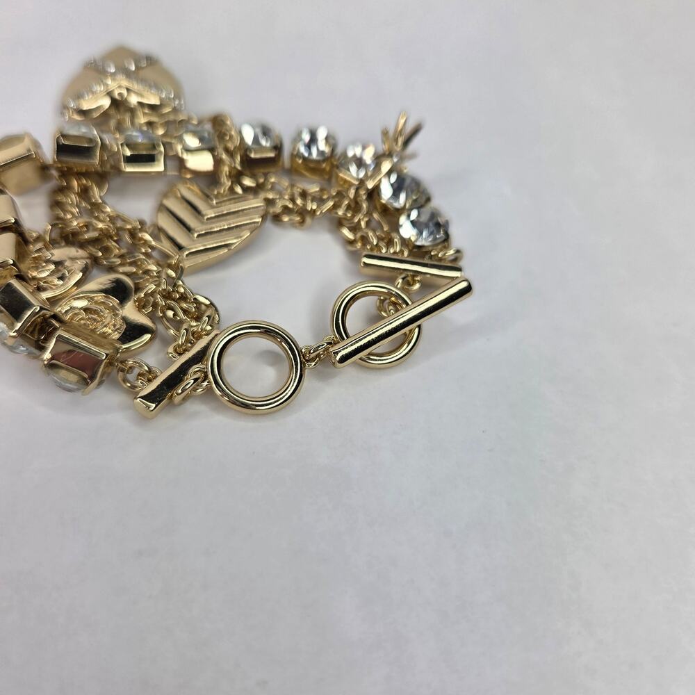 INC Gold-Tone Crystal Mixed Heart Charm Triple-Row Flex Bracelet - Picture 7 of 7